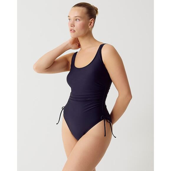 J.Crew Ruched Side Tie Minimalist Classic Navy One Piece Swimsuit 8 - Picture 1 of 5